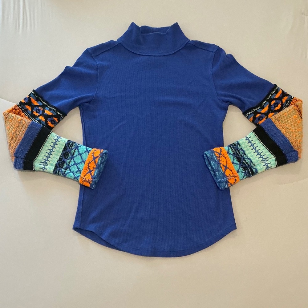 Free People We The Free All Too Well Cuff Blue Orange Boho Thermal Top Medium